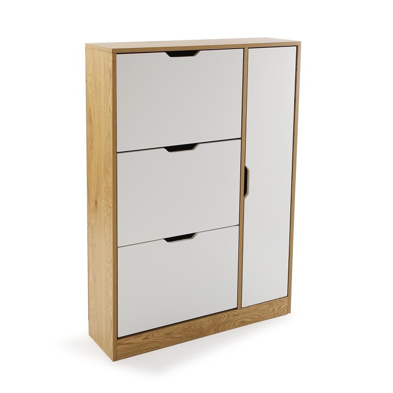 Zapatero de MDF natural con frentes blancos, cerrado