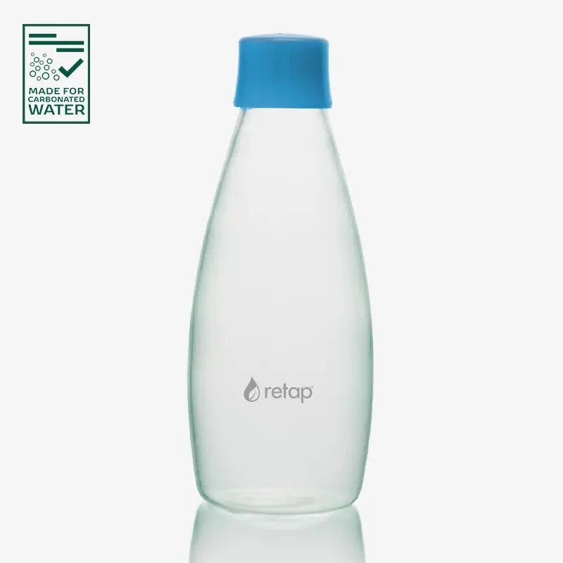 Botella de vidrio Retap Go 0,8 L con tapa azul bebé