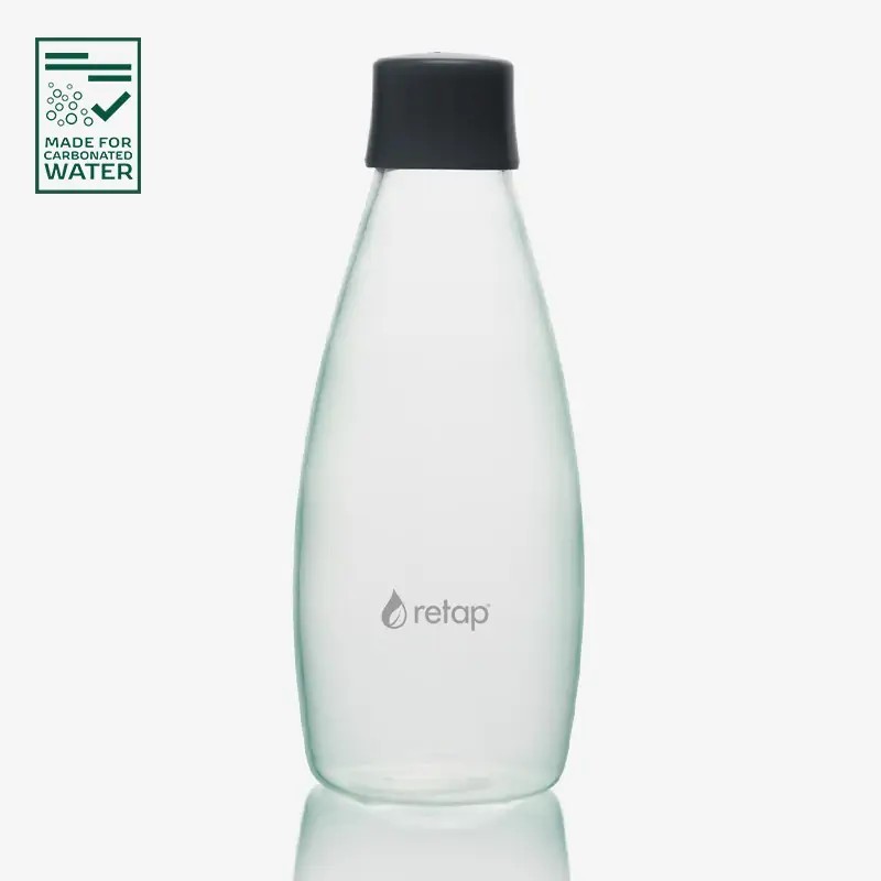 Botella de vidrio Retap Go 0,8 L con tapa gris