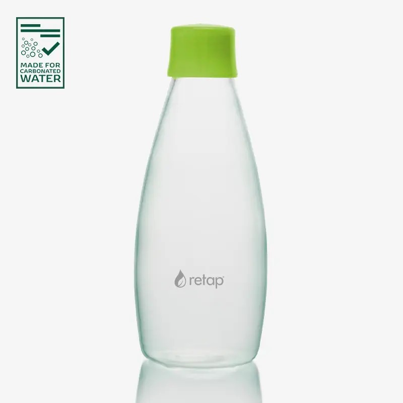 Botella de vidrio Retap Go 0,8 L con tapa verde