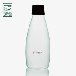 Botella de vidrio Retap Go 0,8 L con tapa negra