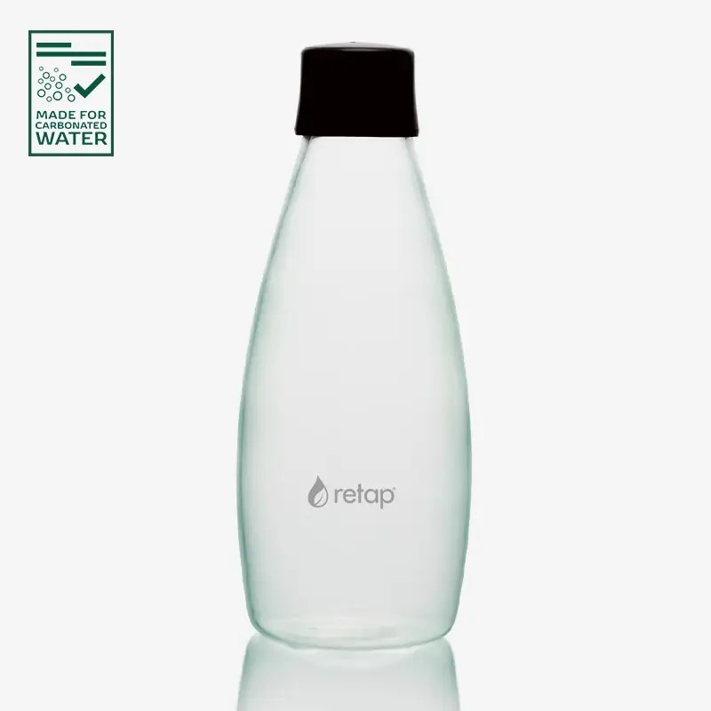 Botella de vidrio Retap Go 0,8 L con tapa negra