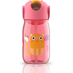 Botella Infantil 400 ml con Pajita 🩷 Gato Rosa | ZK201PK Tritán Antif