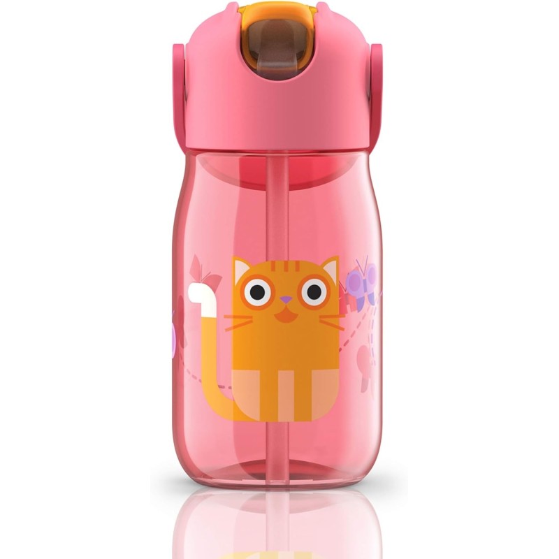Botella Infantil 400 ml con Pajita 🩷 Gato Rosa | ZK201PK Tritán Antif