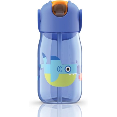 Botella Infantil 400 ml con Pajita 💙 Azul | ZK201BL Flip Straw Antifu