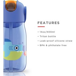 Botella Infantil 400 ml con Pajita 💙 Azul | ZK201BL Flip Straw Antifu