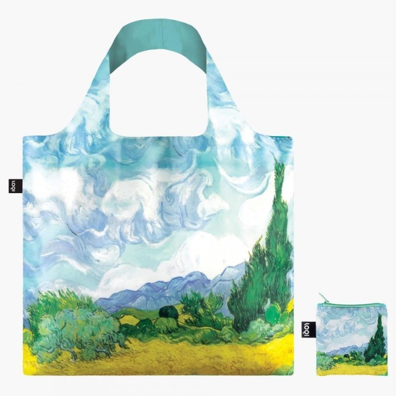 Bolsa Loqi Un campo de trigo con cipreses