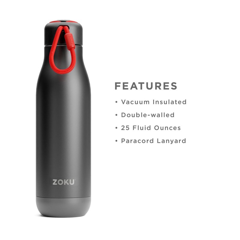 🥤 Botella térmica acero inoxidable 750 ml  negro  Zoku | Things