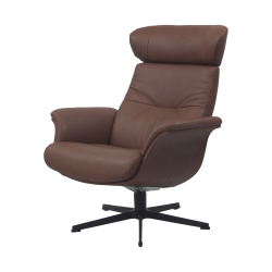 Sillón giratorio Conform Timeout en piel color cognac con base de aluminio