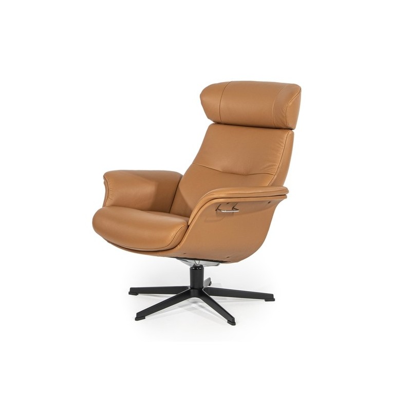 Sillón giratorio Conform Timeout en piel color ocre con base de aluminio
