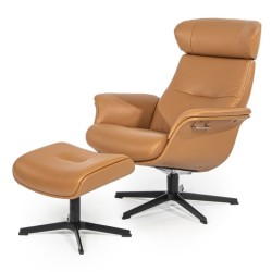 Sillón giratorio Conform Timeout en piel color ocre con su reposapiés