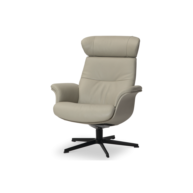 Sillón giratorio Conform Timeout en piel color arena con base de aluminio