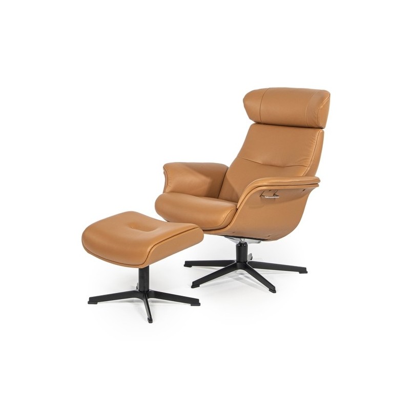 Pack Sillon y reposapies timeout aluminio y piel ocre