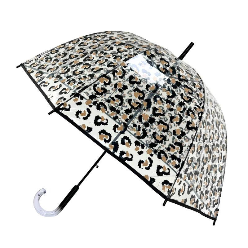 Paraguas Transparente Cúpula (Leopardo) Smati, abierto