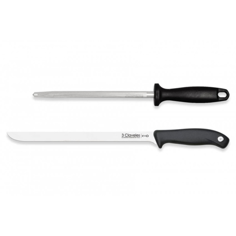 Juego de cuchillo jamonero y chaira 3 Claveles