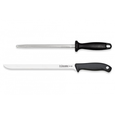Juego de cuchillo jamonero y chaira 3 Claveles